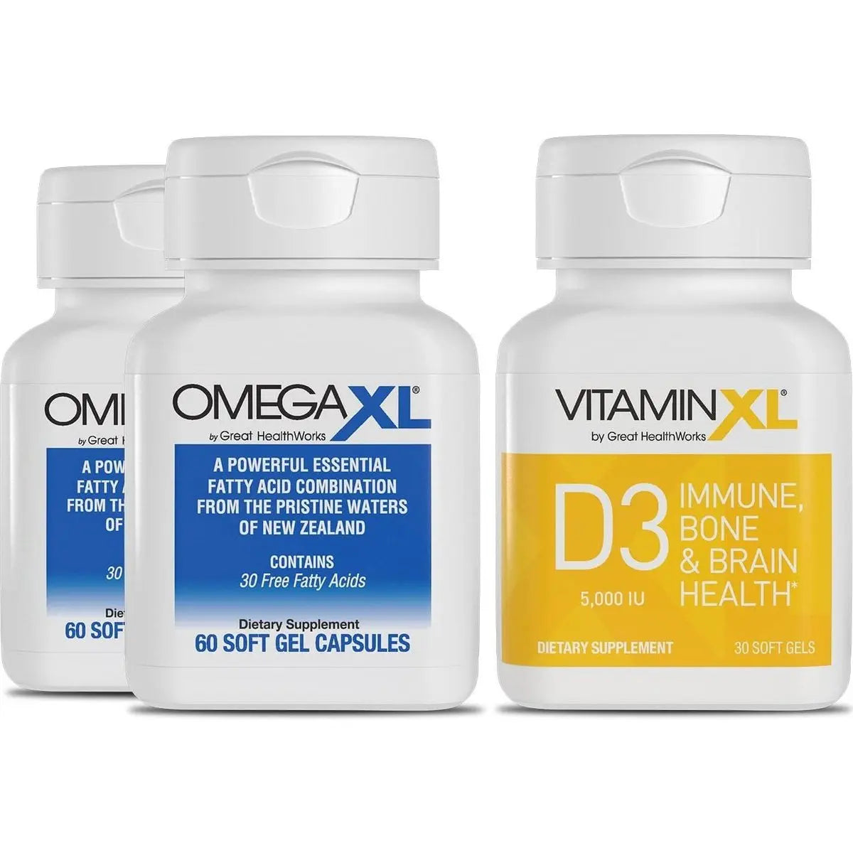 OmegaXL 120 Softgels (60 x 2 Pack) & VitaminXL D3 High Potency Daily Vitamin D 5000 IU 125mcg(30 Softgels) OmegaXL