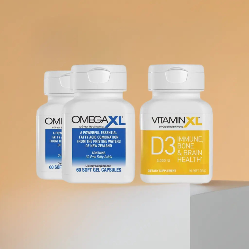 OmegaXL 120 Softgels (60 x 2 Pack) & VitaminXL D3 High Potency Daily Vitamin D 5000 IU 125mcg(30 Softgels) OmegaXL