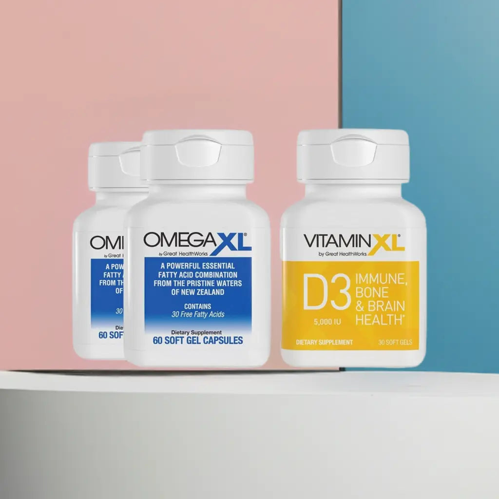 OmegaXL 120 Softgels (60 x 2 Pack) & VitaminXL D3 High Potency Daily Vitamin D 5000 IU 125mcg(30 Softgels) OmegaXL