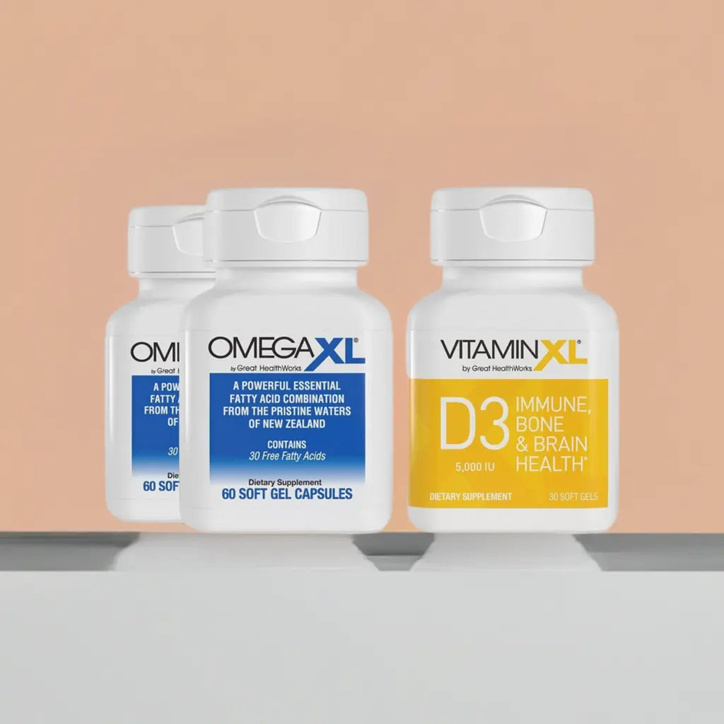 OmegaXL 120 Softgels (60 x 2 Pack) & VitaminXL D3 High Potency Daily Vitamin D 5000 IU 125mcg(30 Softgels) OmegaXL