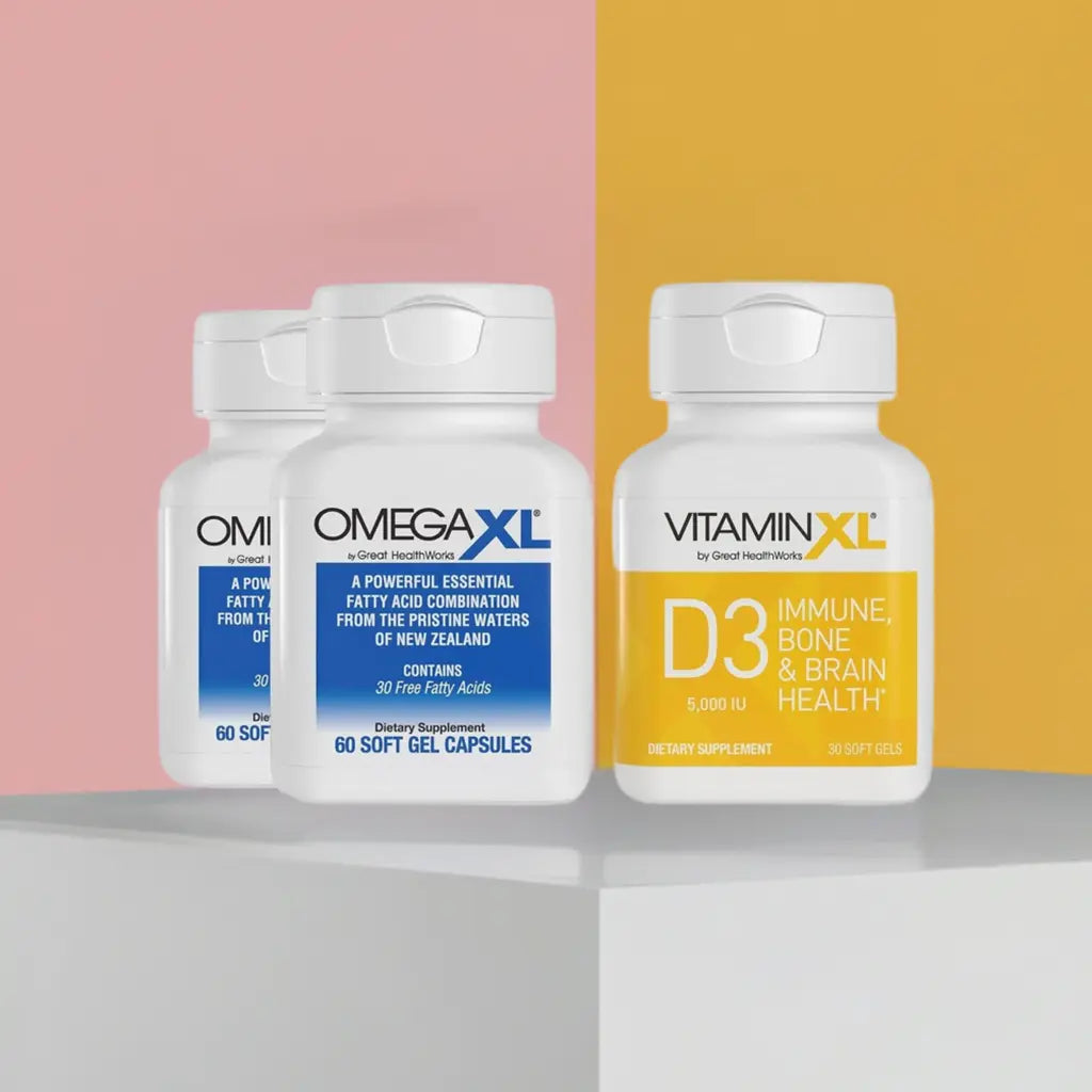 OmegaXL 120 Softgels (60 x 2 Pack) & VitaminXL D3 High Potency Daily Vitamin D 5000 IU 125mcg(30 Softgels) OmegaXL